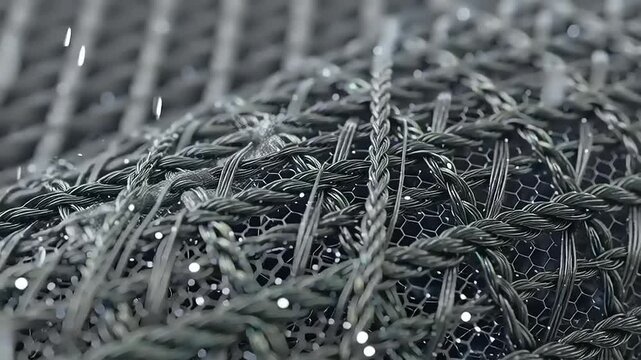 Closeup Fishing Net with Water Droplets.