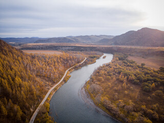 Aerial view of Arxan, Inner Mongolia, China in late autumn.