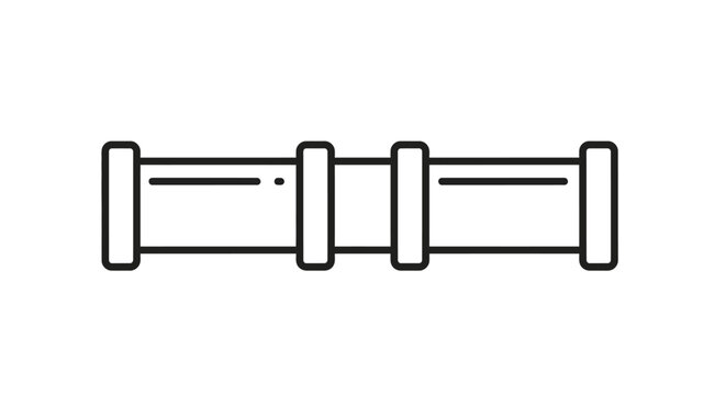 Simple line art illustration of a horizontal pipe segment with connectors, depicting plumbing or industrial conduit.