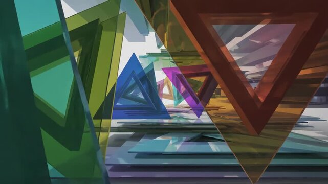 Intersecting translucent triangular prisms in a gradient of colors