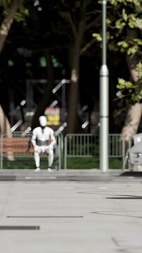 Humanoid robot walking city street blends in like everyday citizen