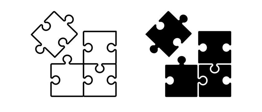 Puzzle pieces vector set. Outline Puzzle illustration