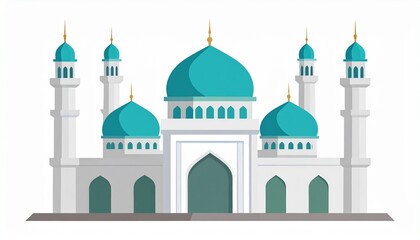 Islamic mosque with turquoise domes and minarets white architecture illustration