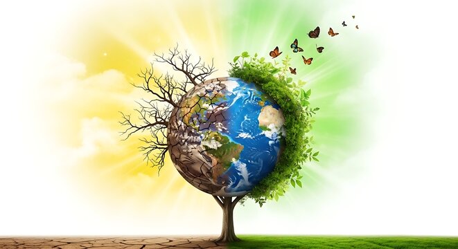 Earth day concept with tree and globe