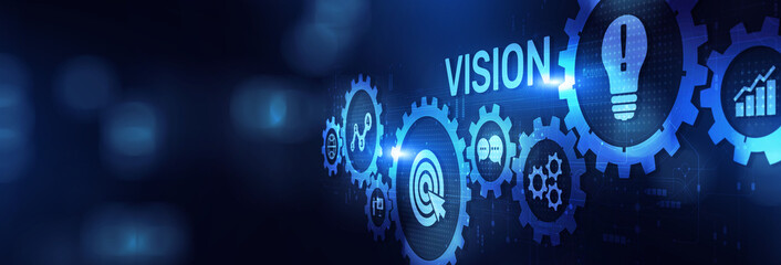 Vision Defining Strategic Goals and Future Direction on a Wide Banner, Business and Technology Concept.