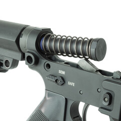 Buffer weight and buffer spring being removed from a rifle