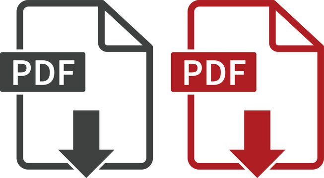 PDF file format icon set collection with document, download arrow, printer, file page and label symbols isolated on white background vector illustration for digital document.