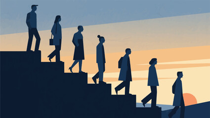 Illustration Of People Going Down The Stairs Together Vector Design Template © BedRoses