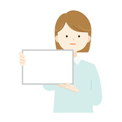 フリップボードを持って説明する女性の上半身イラスト　解説・プレゼン・案内