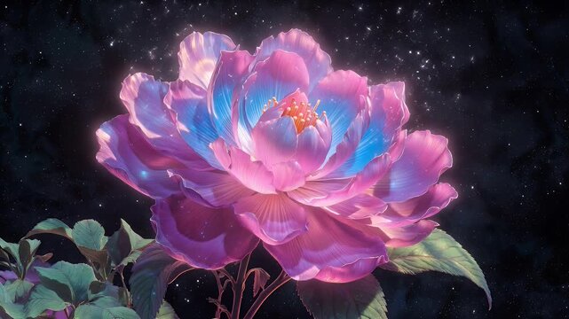 Celestial Bloom A Luminous Flower in a Starry Galaxy, Floral Elegance