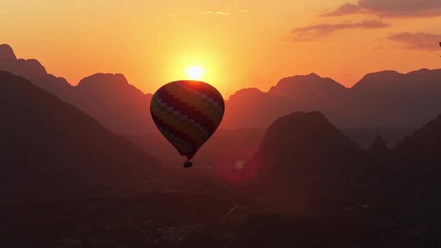 Hot Air Balloon at Sunset in Vang Vieng