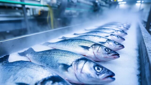 Fresh fish are being processed at a seafood facility, showcasing the care and precision in handling each catch for quality control