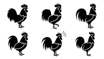 Black silhouettes of roosters standing. © Raffi