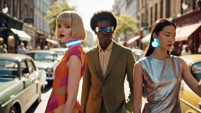 Fashionable Trio Posing on European Street