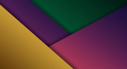 Obraz premium 鮮やかな金色と紫緑のグラデーションが重なり合う幾何学模様 柔らかな影が奥行きを醸し出すモダンな抽象背景. AI Generated