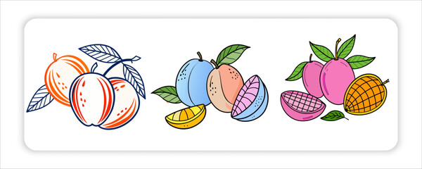 A Mango Fruit and Pineapple or Bananas, Vibrant Dragon, Fresh Lime, Green Grapes Icons