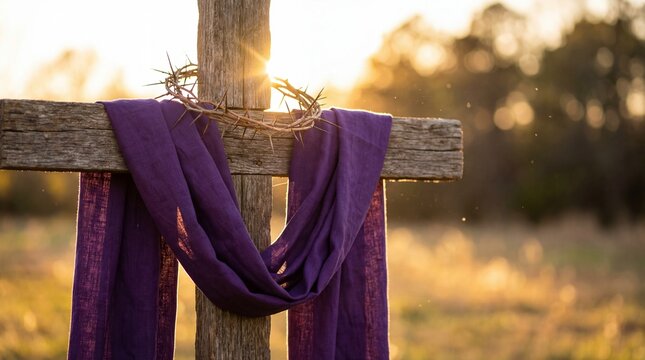 Religious Symbol of Passion of Christ and Lent Season on Wooden Cross