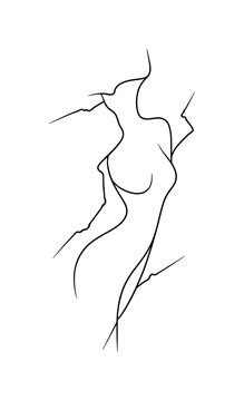 Unseen Body. Minimalistic one-line drawing of a barely suggested human form emerging through broken perception