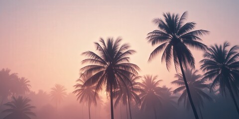 Obraz premium Serene Palm Trees Silhouette Against Soft Pink and Purple Sunrise Sky