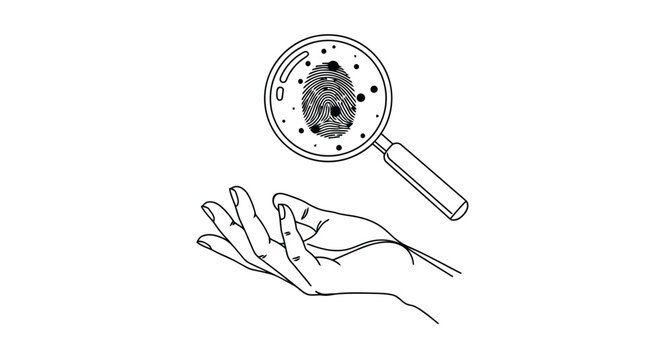 Vector Illustration of Fingerprint Analysis with Magnifying Glass and Hand