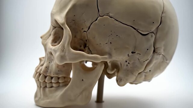 Human Skull Anatomical Model - This close-up shot showcases a detailed anatomical model of a human skull, capturing the intricacies of its bone structure and features.