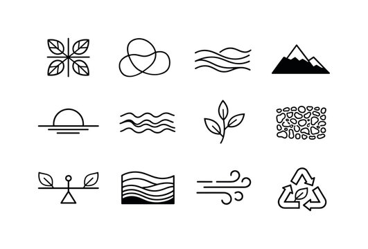 Graphic design trends nature inspired design example. Line outline icon set of Graphic design trends nature