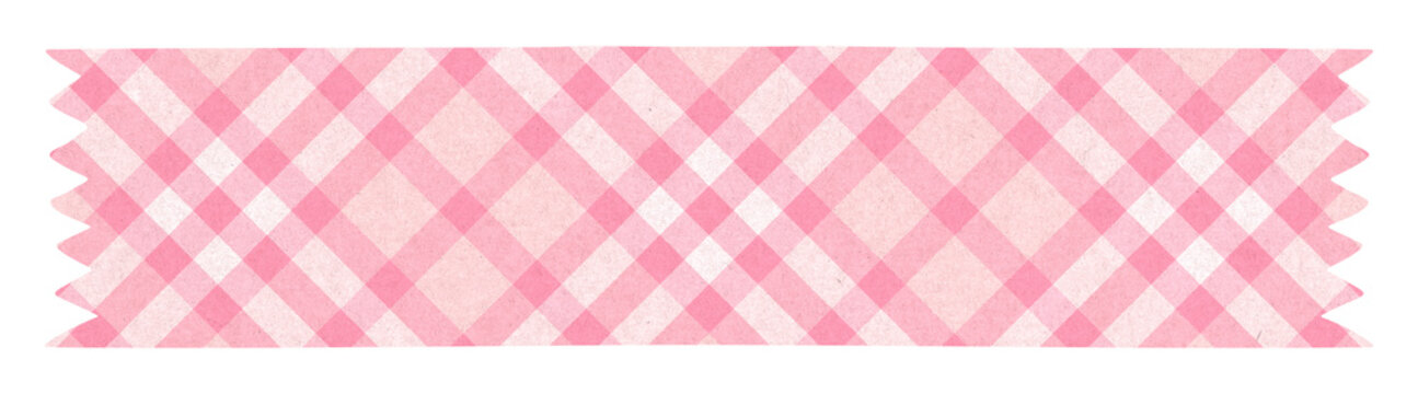 Pink Girly Sticky Tape strip isolated on transparent background. Cute Checkered Patch element