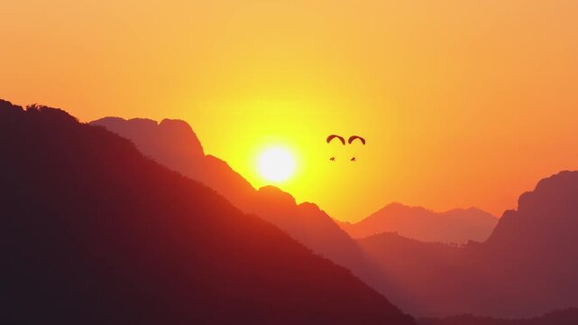 Paragliding at Sunset in Vang Vieng