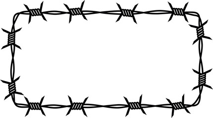 Robust black barbed wire rectangle frame creates a sharp border design providing strong security and warning imagery