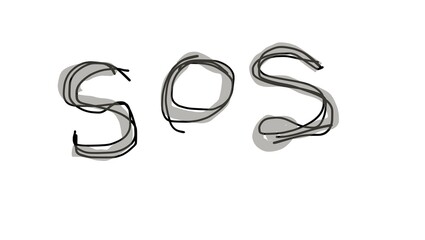 SOS handwritten text without hand illustration, representing emergency distress signal and urgent help message isolated on a clean background.