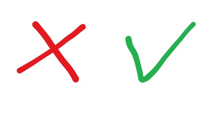 Green checkmark and red cross symbols, representing approval and rejection decisions in digital interface or evaluation concept.