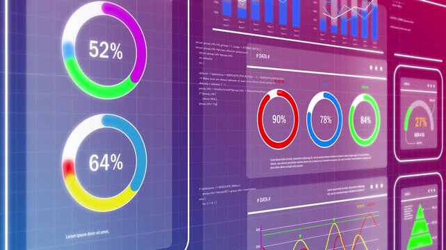AI-driven analytics dashboards showcase interactive pie charts, line graphs, and digital gauges, supporting accurate KPI tracking, forecasting, and data-centric enterprise management.