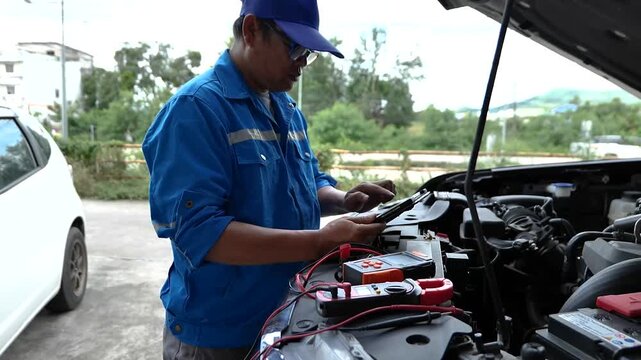 An experienced automotive technician conducts routine engine maintenance, following service intervals to enhance safety, efficiency, and consistent vehicle performance.