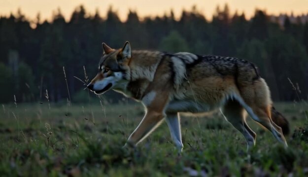 Alone at the Edge of Dusk: A Quiet Wolf in the Fading Light of a Watchful Forest Clearing