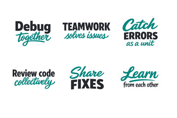Obraz premium Collaborative software development phrases highlighting teamwork and problem solving