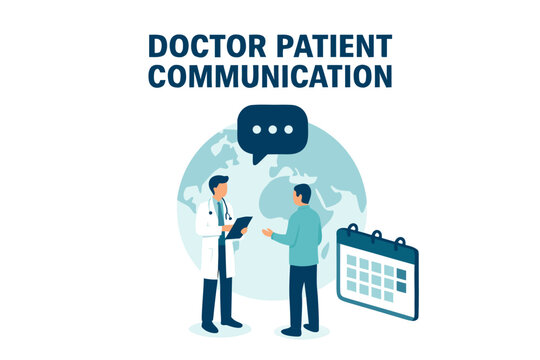 A vector graphic illustration of a doctor and patient communicating effectively