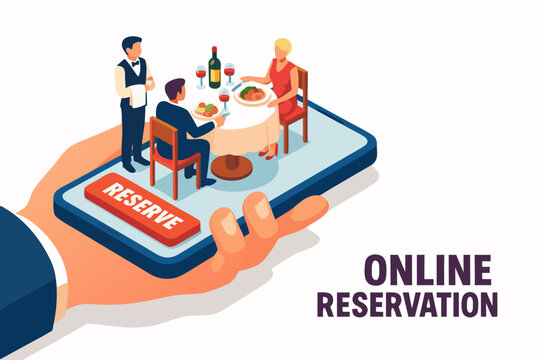 A hand holding a smartphone with an online reservation interface on the screen