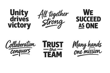 Obraz premium Inspirational teamwork phrases: unity, strength, trust, collaboration for success
