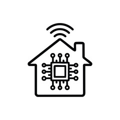 Smart home artificial intelligence chip icon black and white line vector for programming and IoT automation