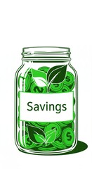 Eco-Friendly Savings Jar with Coins and Leaves Illustrating Financial Growth Concept