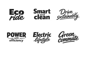 Eco ride and sustainable lifestyle slogans in modern typography
