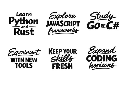 Learn python rust explore javascript frameworks study go c# experiment new tools skills fresh coding