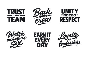 Fototapeta premium Motivational teamwork quotes in bold black fonts on white background