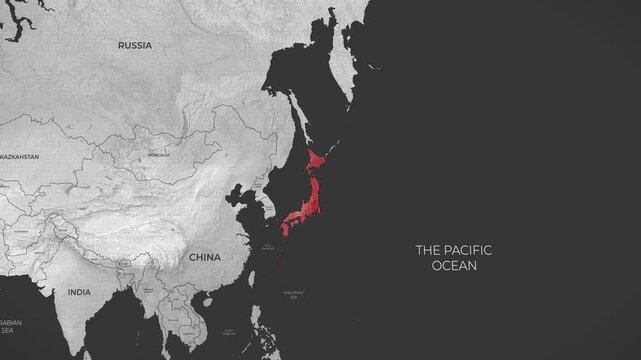 Highlighted map showcasing the Japanese archipelago prominently positioned off the Asian mainland coast.