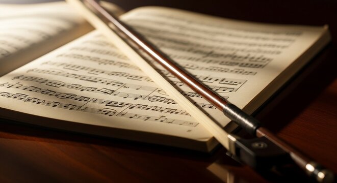 Conductor Baton on Musical Score Sheet Music.