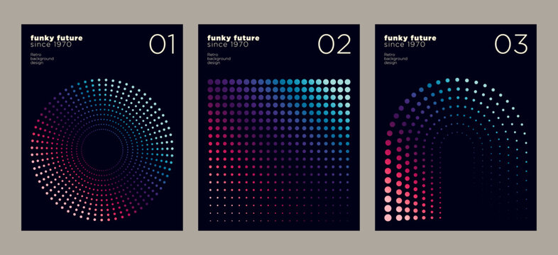 Minimalist brochure cover set in a retro style with a colorful halftone pattern. Vector illustration.