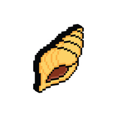 3D isometric pixel art seashell 8 bit vector icon for computer game, logo