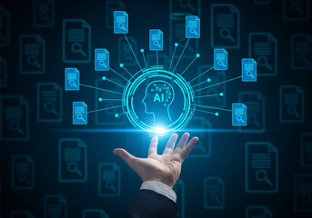 Naklejka premium artificial intelligence technology for data analysis and document processing with advanced search functionality and automated file management for business intelligence and machine learning application