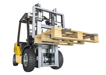 Forklift machine lifting wooden pallet 3d isolated © tiero