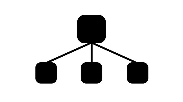 Black hierarchy chart animation. Organization tree diagram structure appearing. Business flow map or network connection symbol for corporate presentations or infographics.